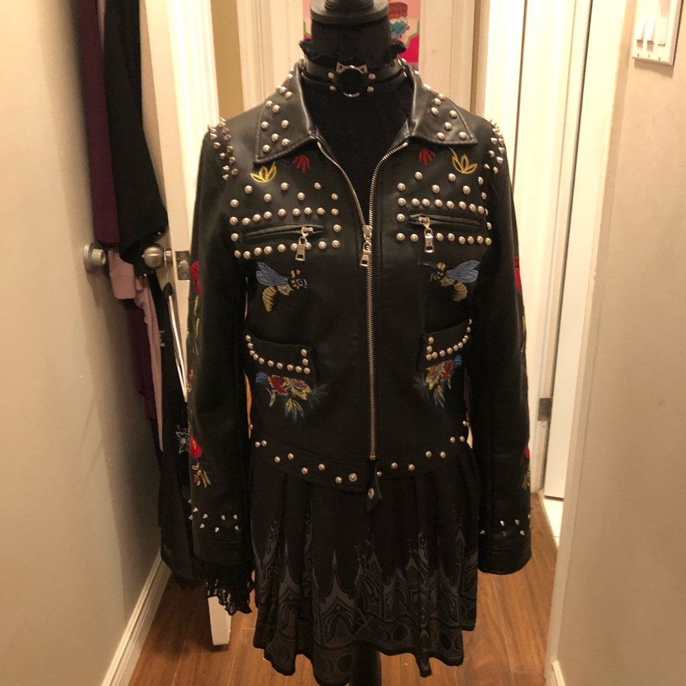 Studded and Embroidered Vegan Leather Jacket (Vintage) New Condition/Never Worn
